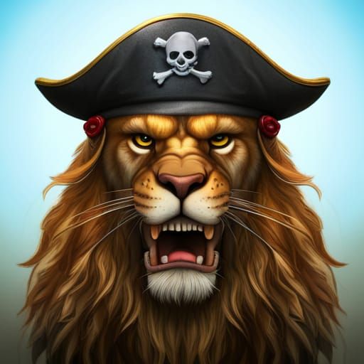 Lion Mascot with Pirate Hat, Digital Art
