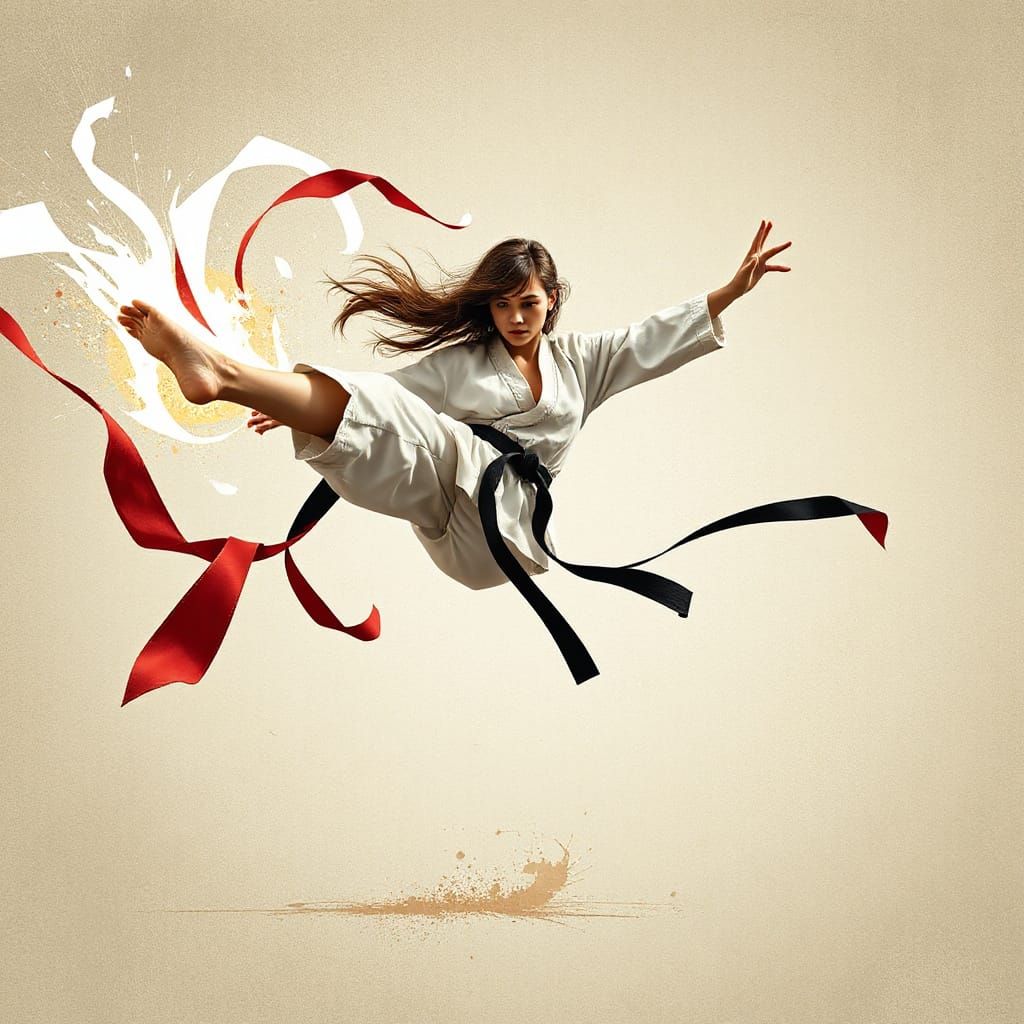 Dynamic Martial Artist Silhouette in Motion