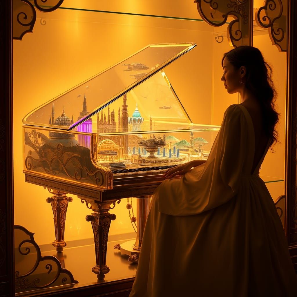 Miniature Sci-Fi World Inside a Glass Piano