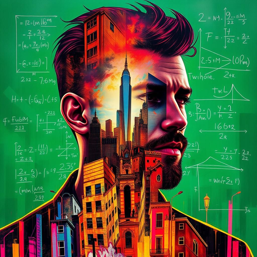 Double Exposure: Man's Silhouette with Math Formulas