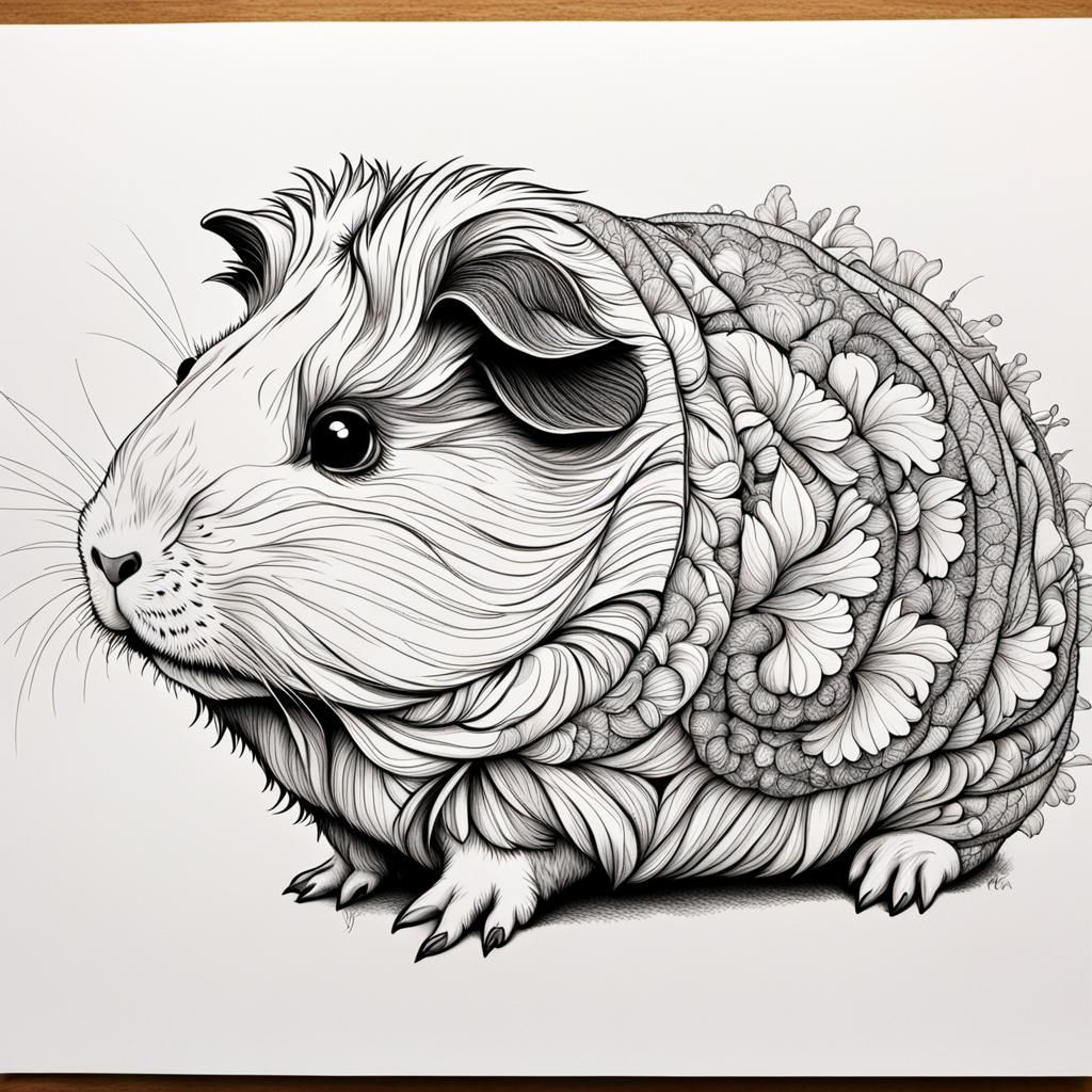 Guinea Pigs in Fibonacci Spiral Line Drawing