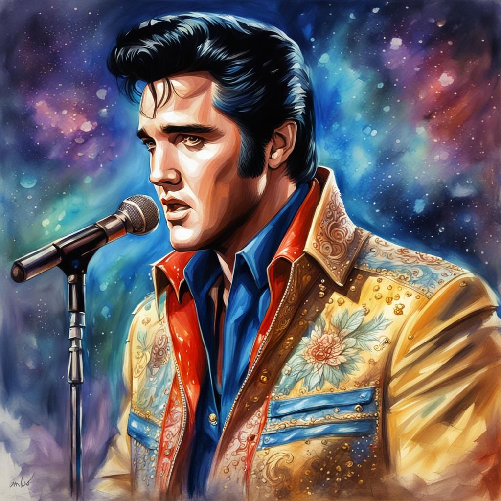 Elvis Presley Sketch in Oil Pencil Watercolor