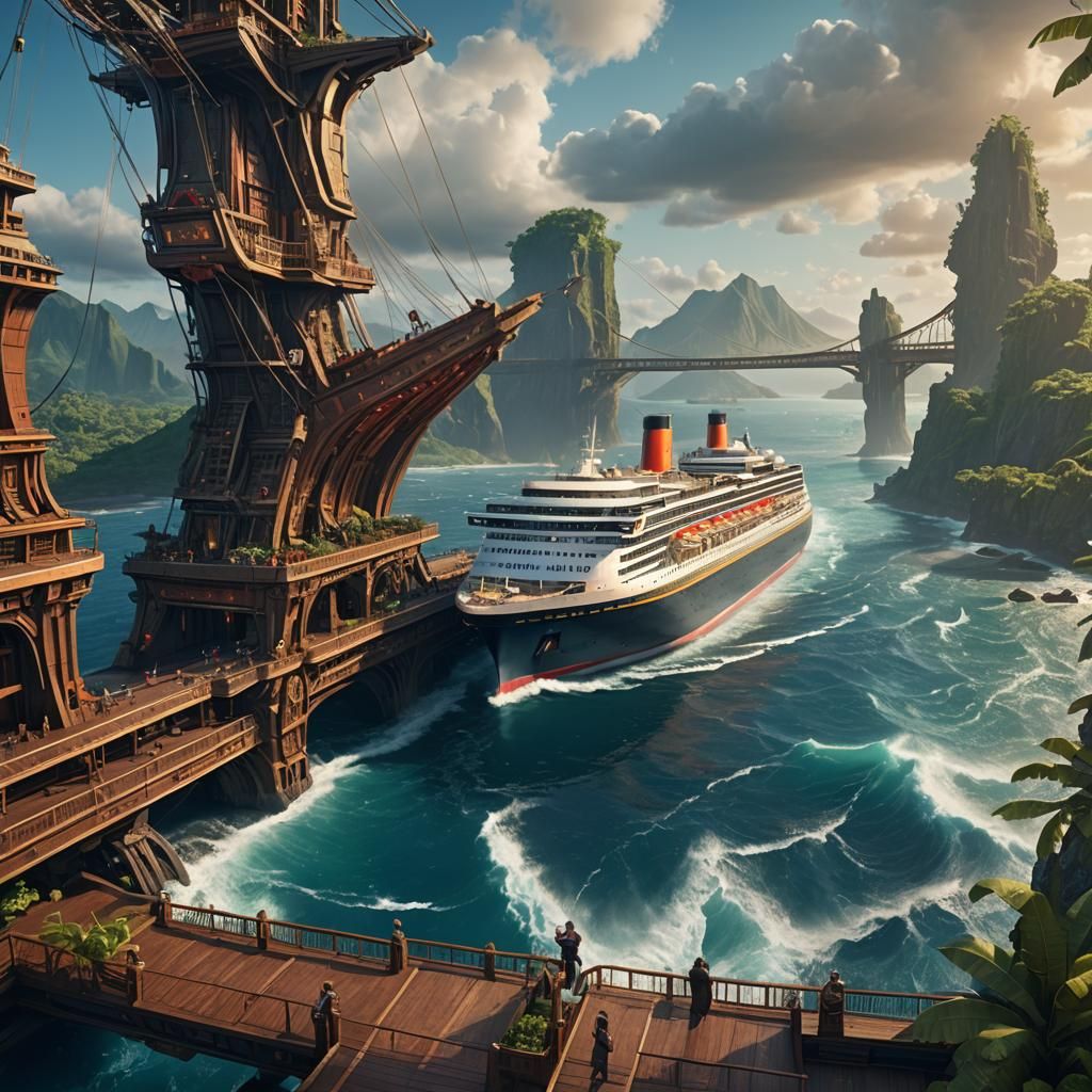 Ocean Liner Catamaran: Detailed Matte Painting