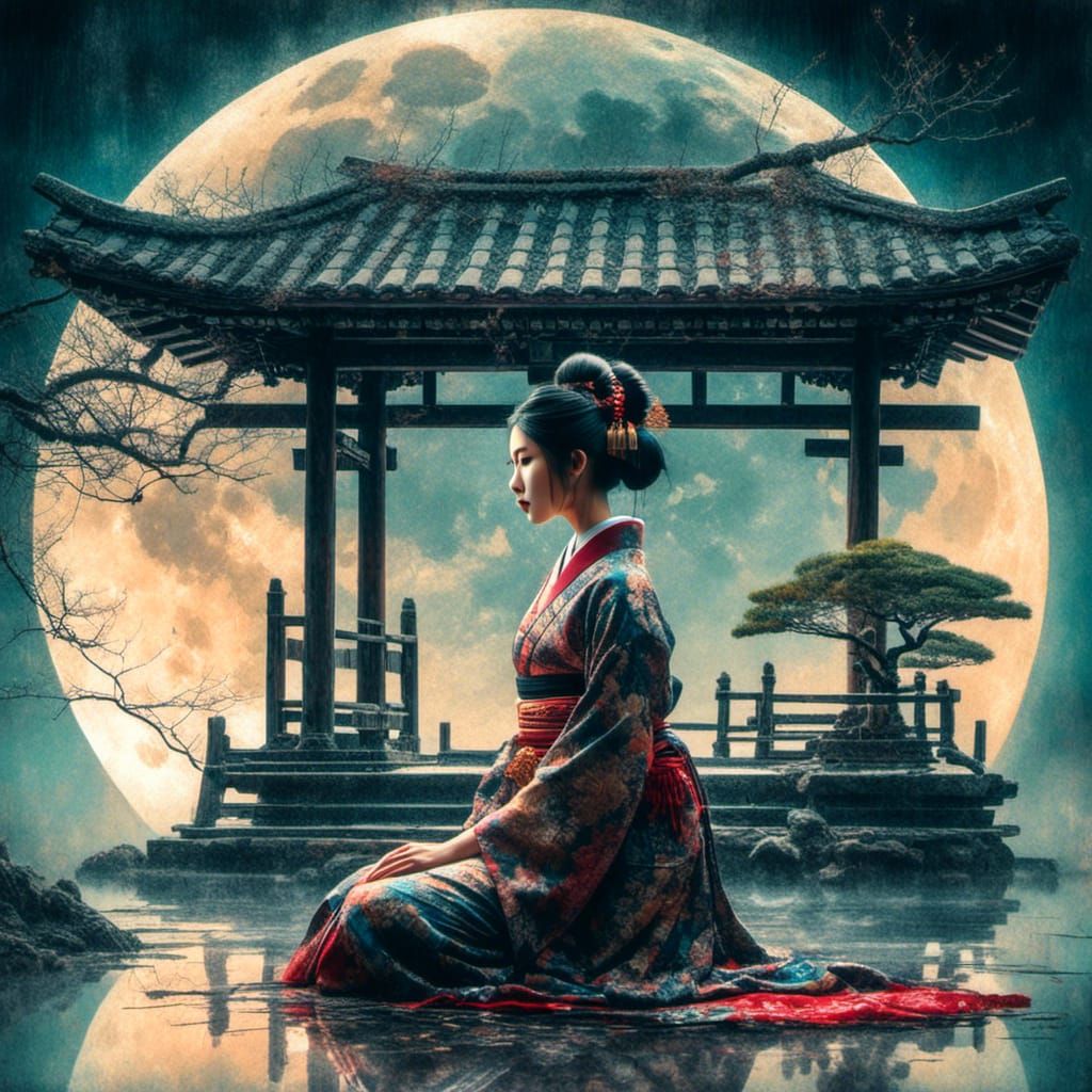 Double Exposure: Asian Warrior at Temple