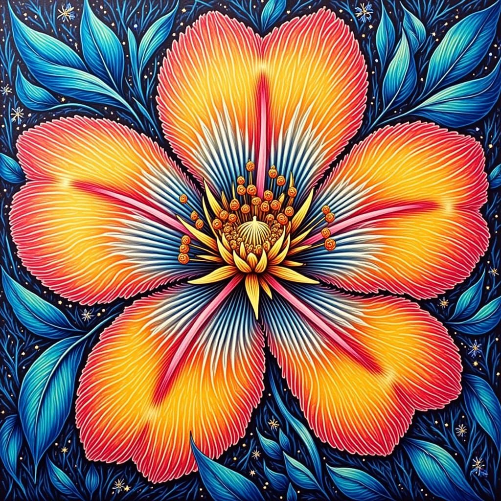 Geometric Flower with Zigzag Pattern in Abstract Style