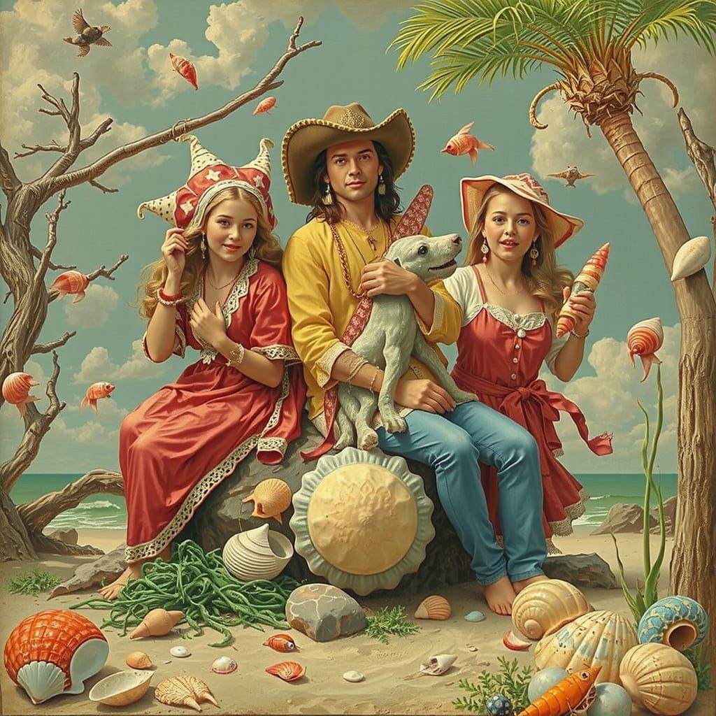 Hyperrealistic Beach Scene with Palm Trees and Ocean Waves