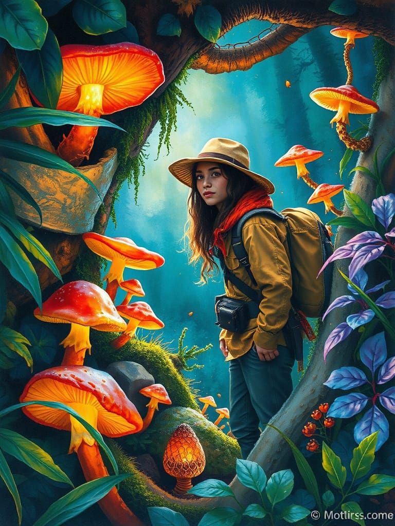 Luminous Fungal World in Neo-Impressionist Style