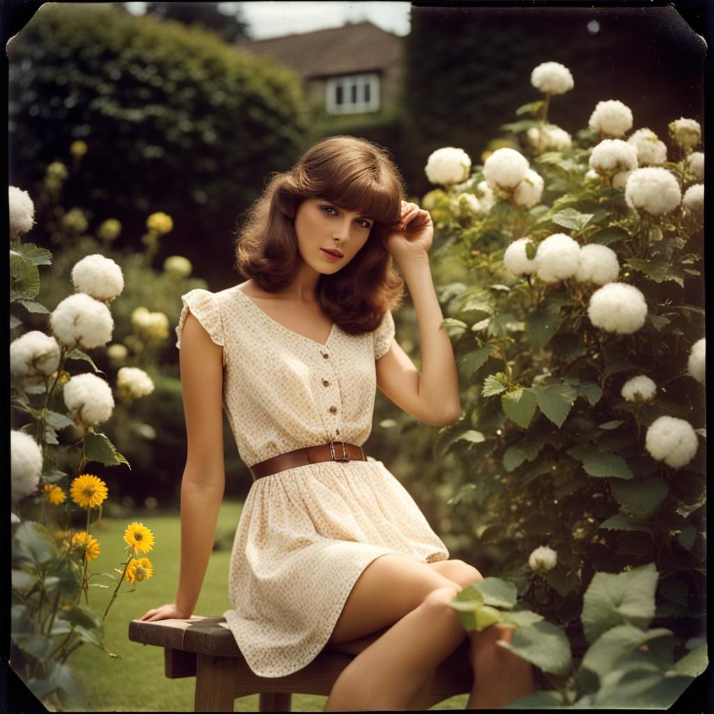 English Garden: Alluring Woman in Polaroid Style