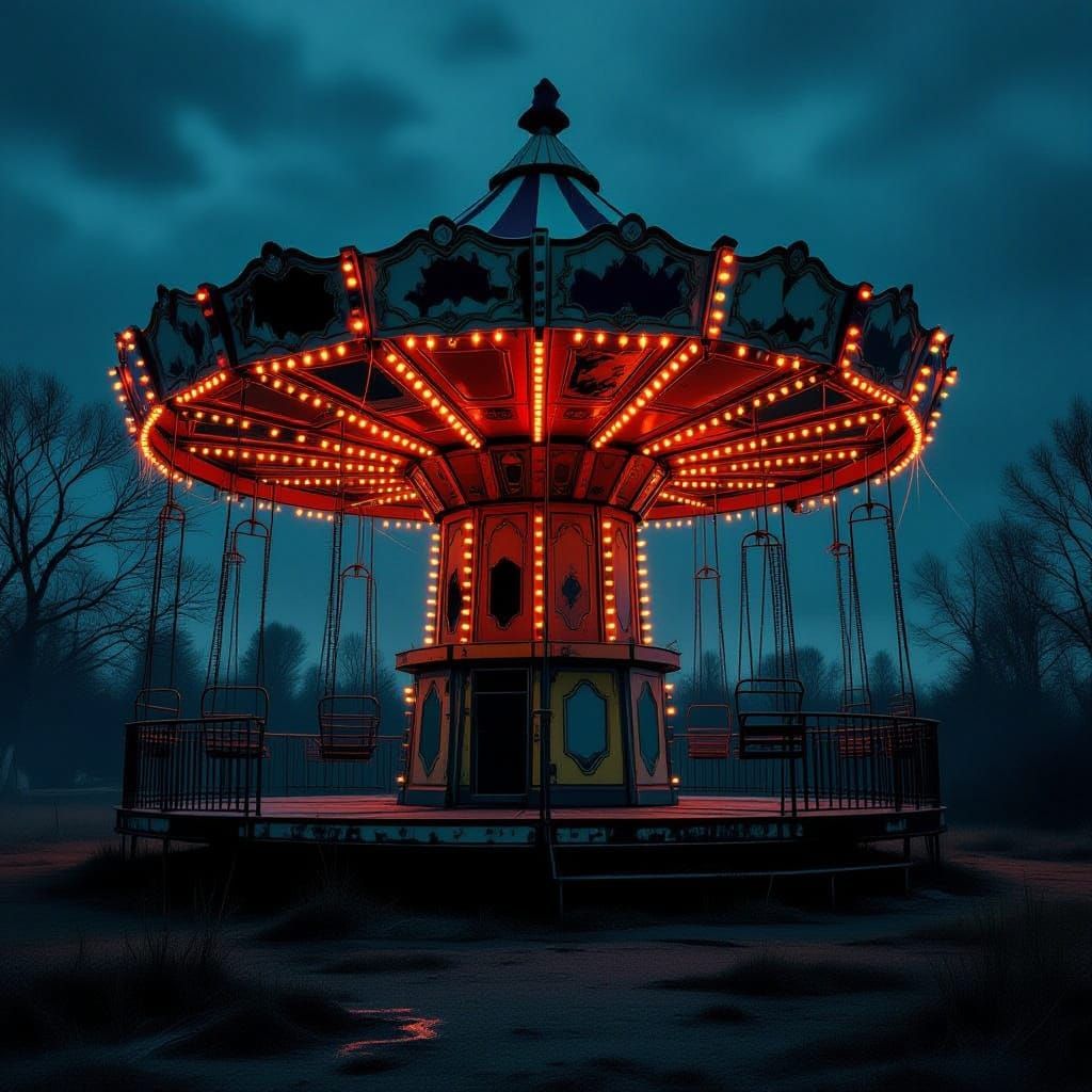 Creepy Carnival Tilt-a-Whirl at Midnight