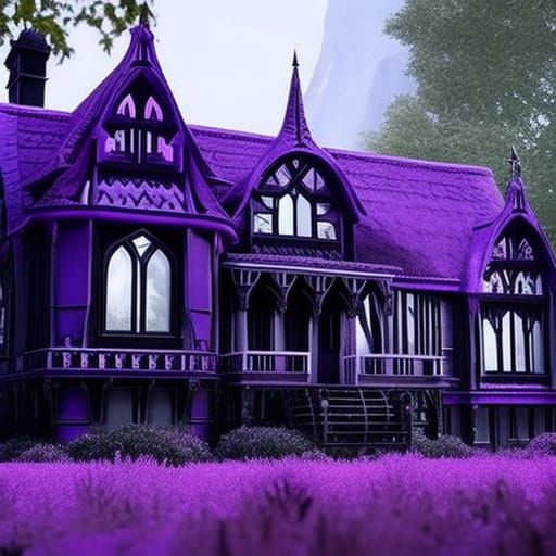 Gothic trailer home with painted black with purple accents& ethereal gothic windows& gothic vibes& dark fantasy vibes& e...