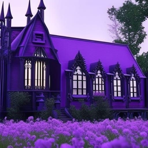 Gothic trailer home with painted black with purple accents& ethereal gothic windows& gothic vibes& dark fantasy vibes& e...
