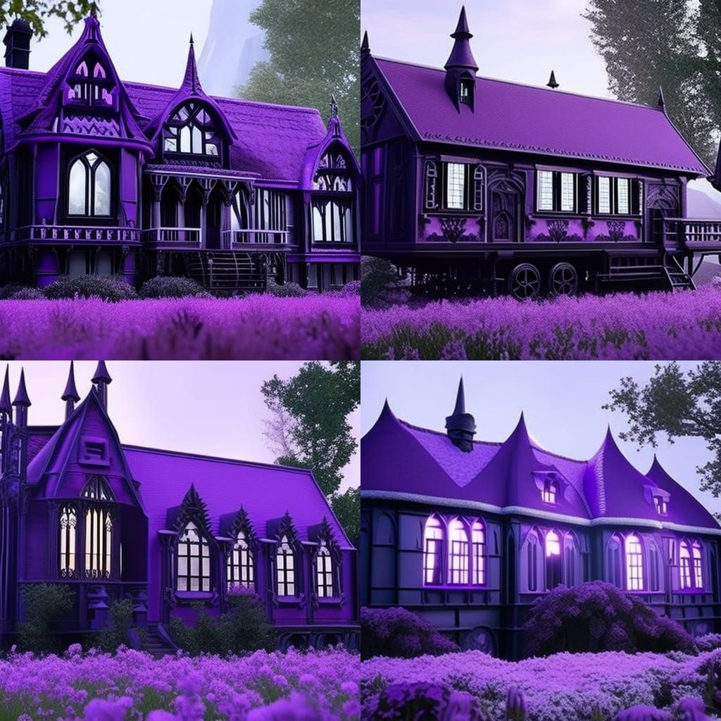 Gothic trailer home with painted black with purple accents& ethereal gothic windows& gothic vibes& dark fantasy vibes& e...