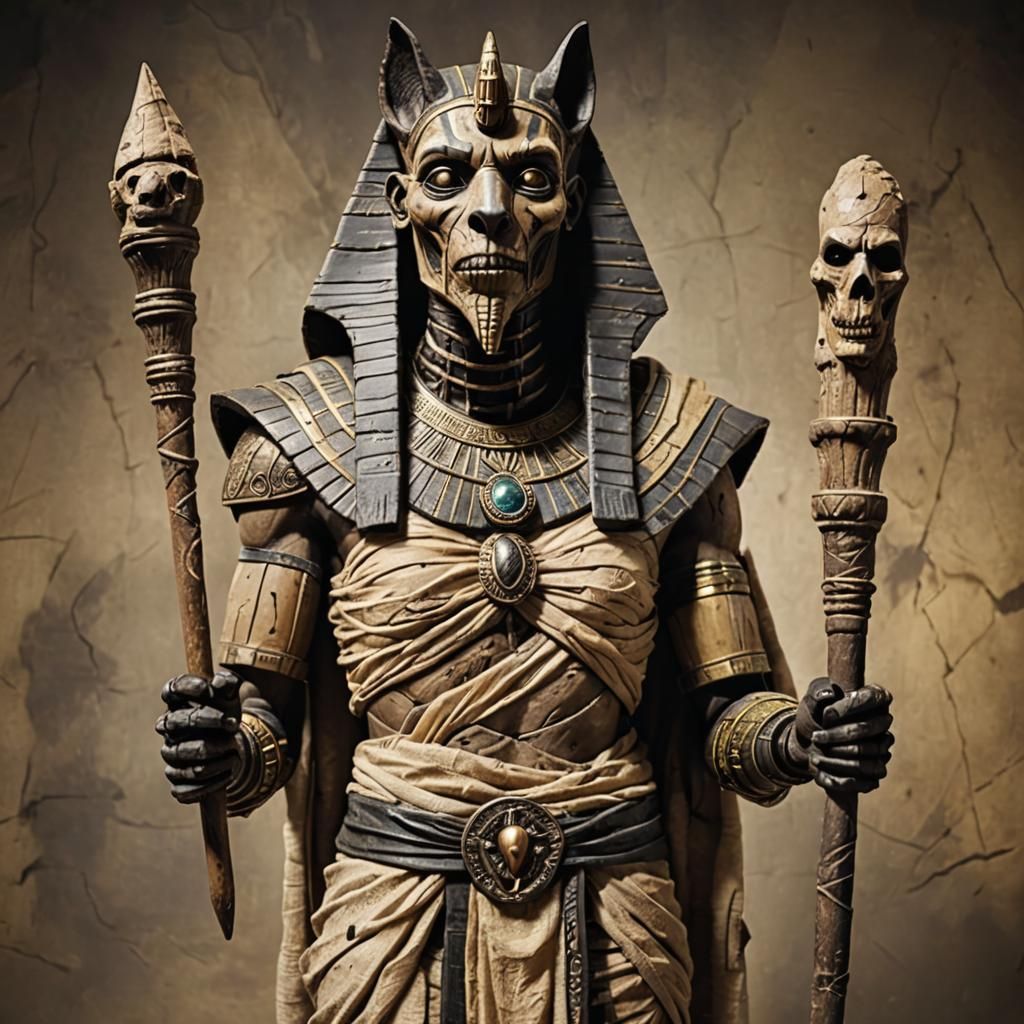 Egyptian Horror Mummy Unleashed with Anubis Statue