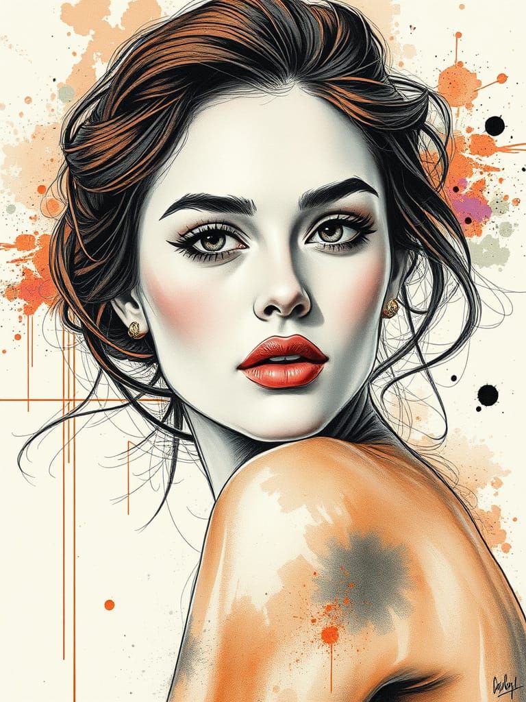 Elegant Woman Portrait in Pencil & Ink Style