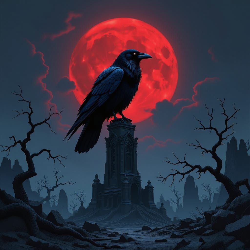 Raven on Gothic Spire in Dark Fantasy Style