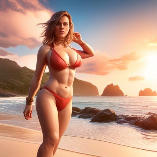 Voluptuous Woman in Bikini, 3D Game Cinematic