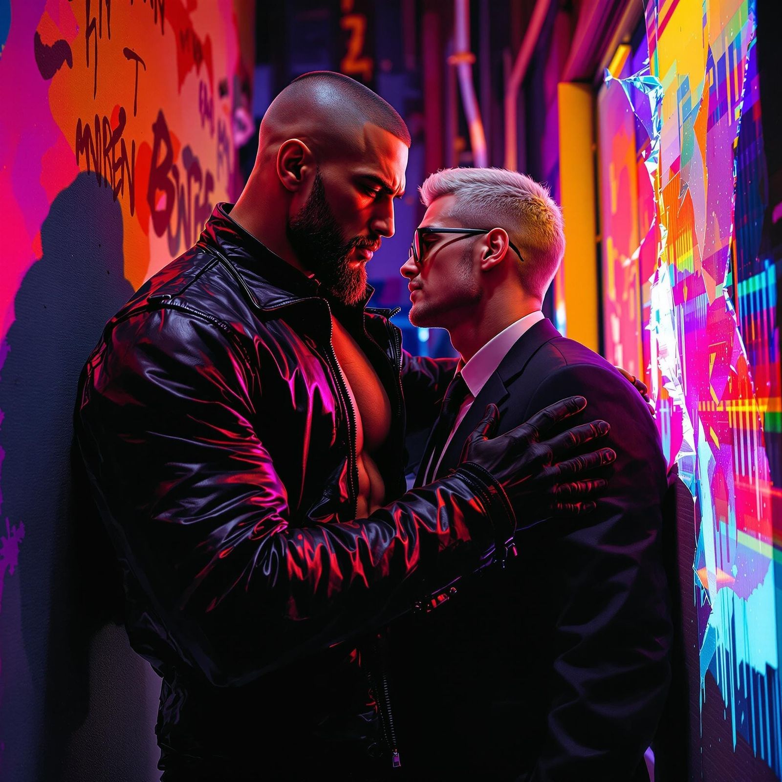 Neon Alleyway Protection in Hyperrealistic Style