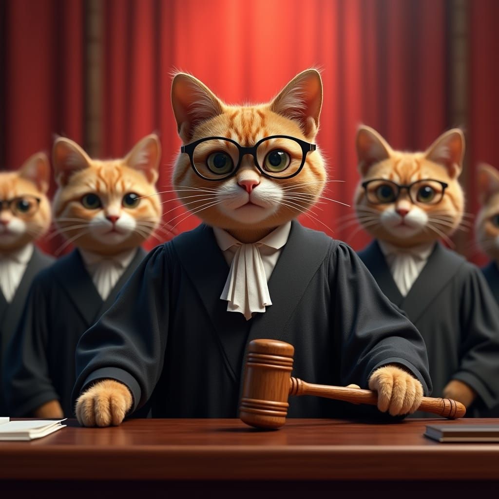 Regal Feline Judiciary Panel in Elegant Black Robes