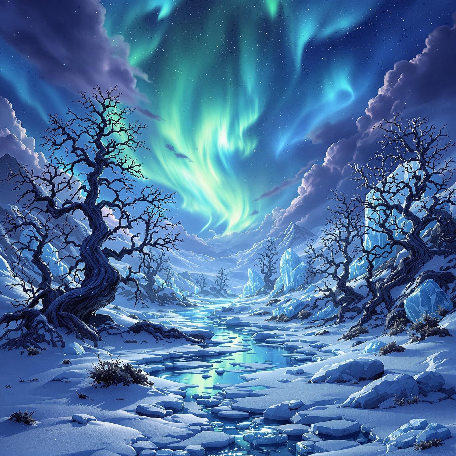 Ethereal Aurora Borealis Illuminates Mystical Arctic Landsca...