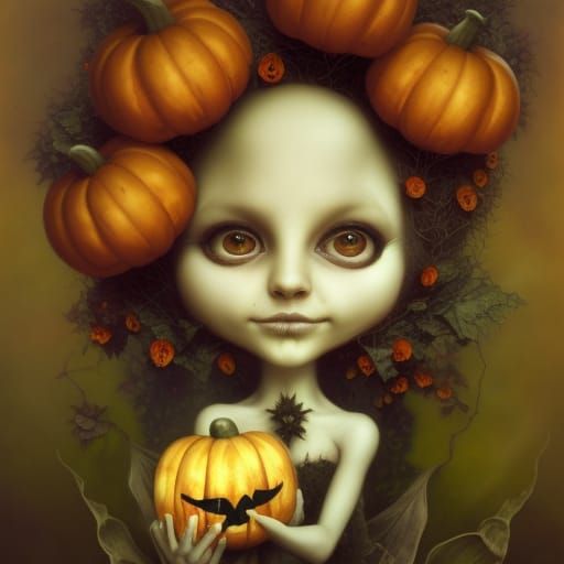 Creepy Cute Pumpkins and Toadstools in Neo-Impressionism Sty...