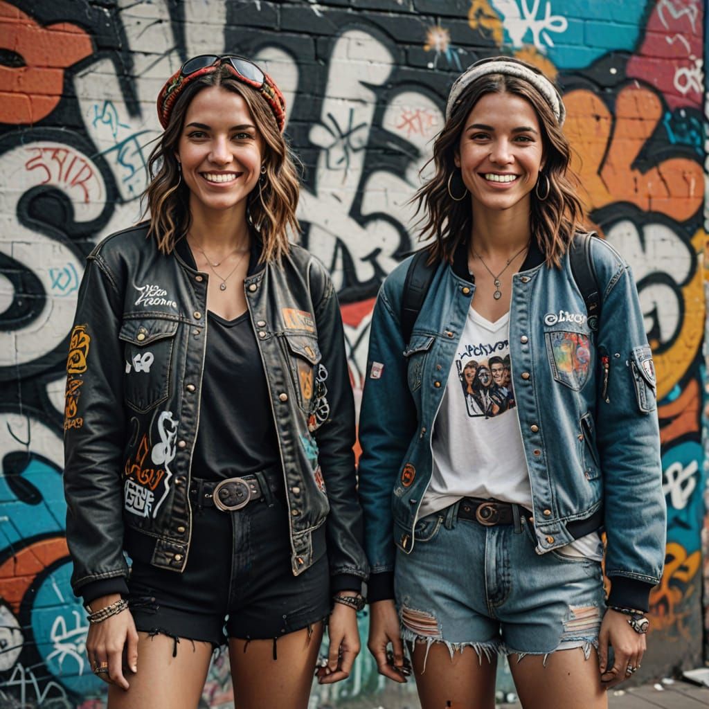 Grunge Women in Vibrant Urban Landscape