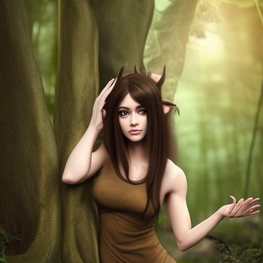 Elegant Female Satyr in Forest, Detailed Matte Painting