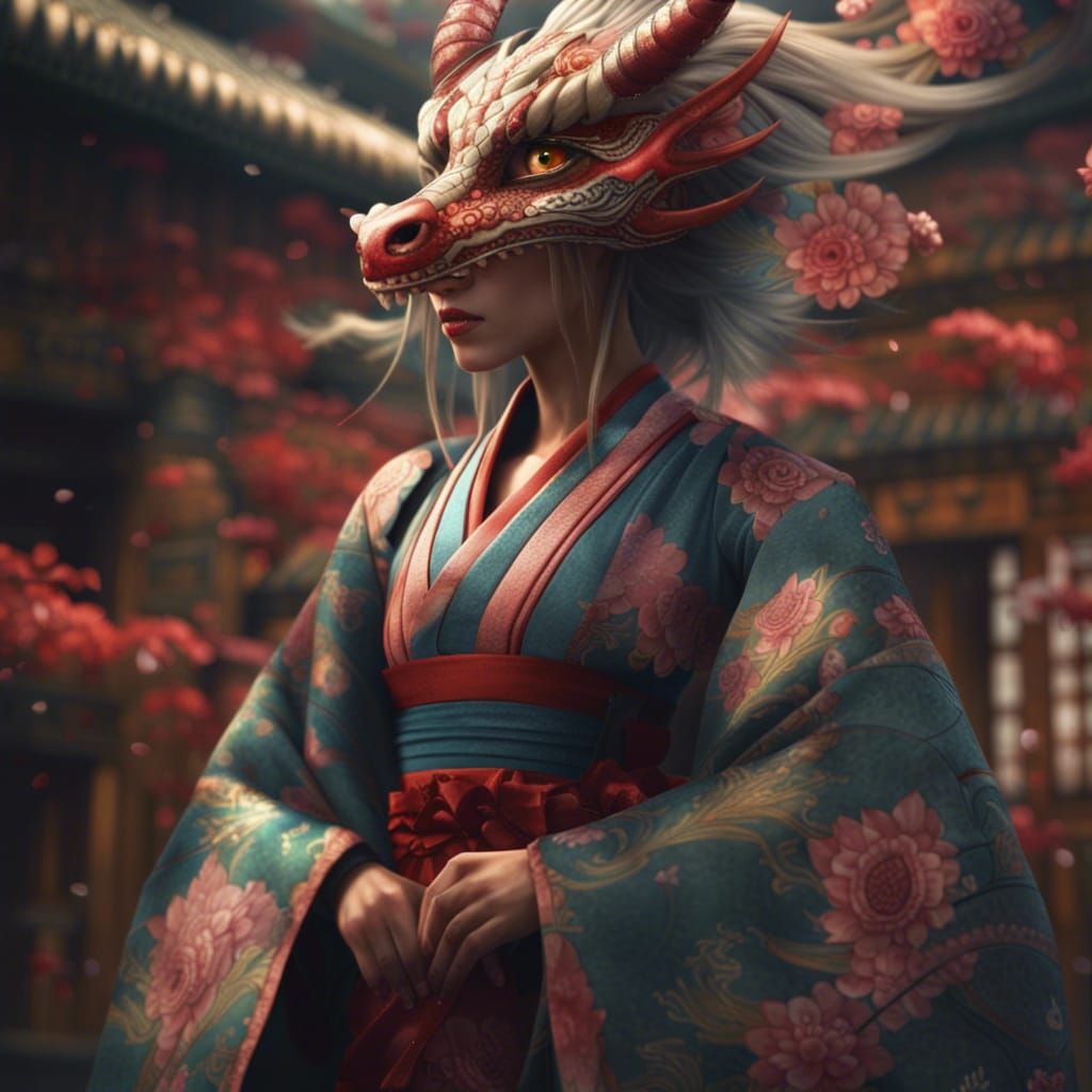Dragon Girl in Kimono: Epic Digital Art