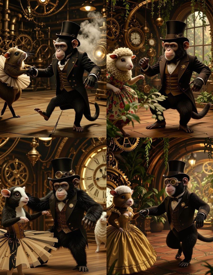 Steampunk Chimpanzee-Possum and Sheep-Hamster Polka Dance
