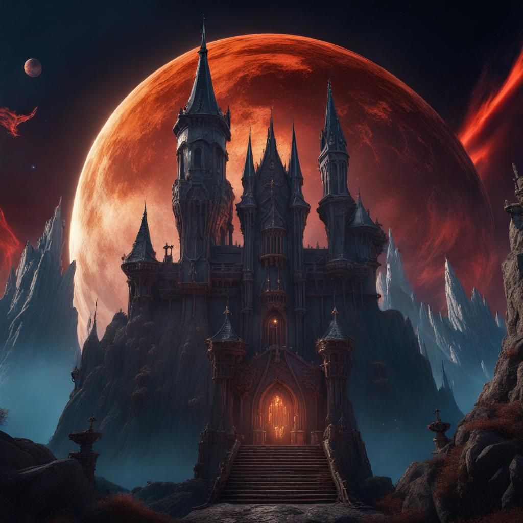 Gothic Space Scene: A Detailed Digital Painting