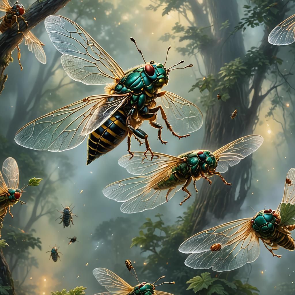 Cicada in Flight: Ethereal Fantasy Close-Up