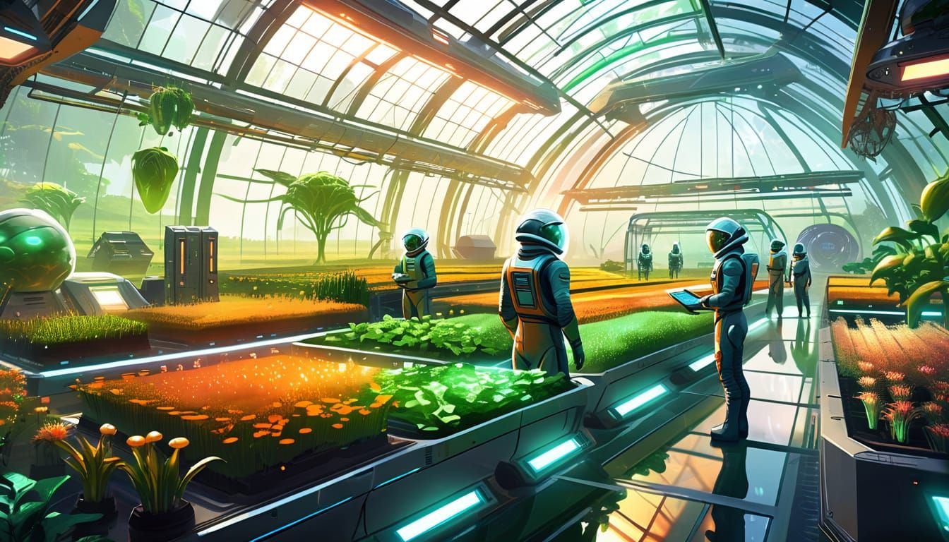 Futuristic Space Agriculture in Digital Painting Style