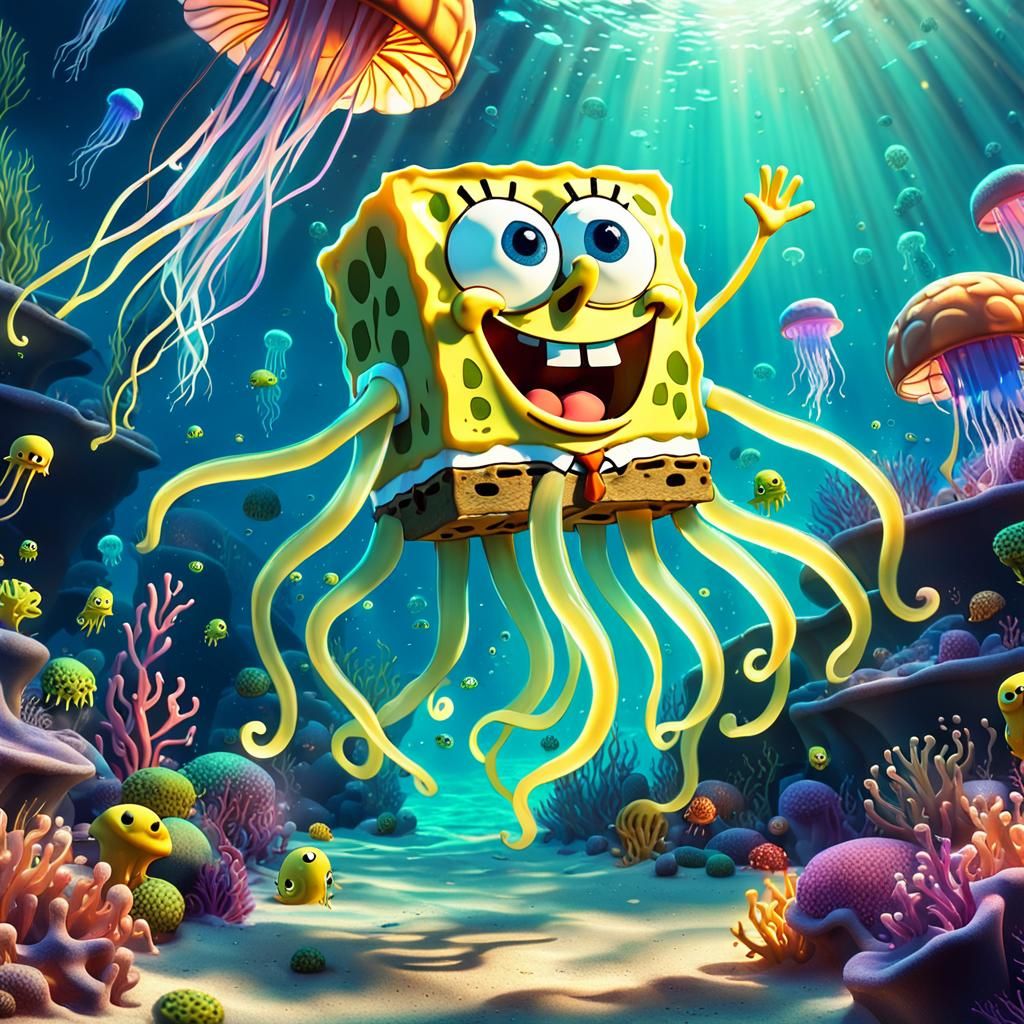 SpongeBob Crying Undersea in Pixar-Style 3D Animation