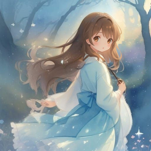 Delicate Anime Girl with Long Brown Hair and Gentle Eyes