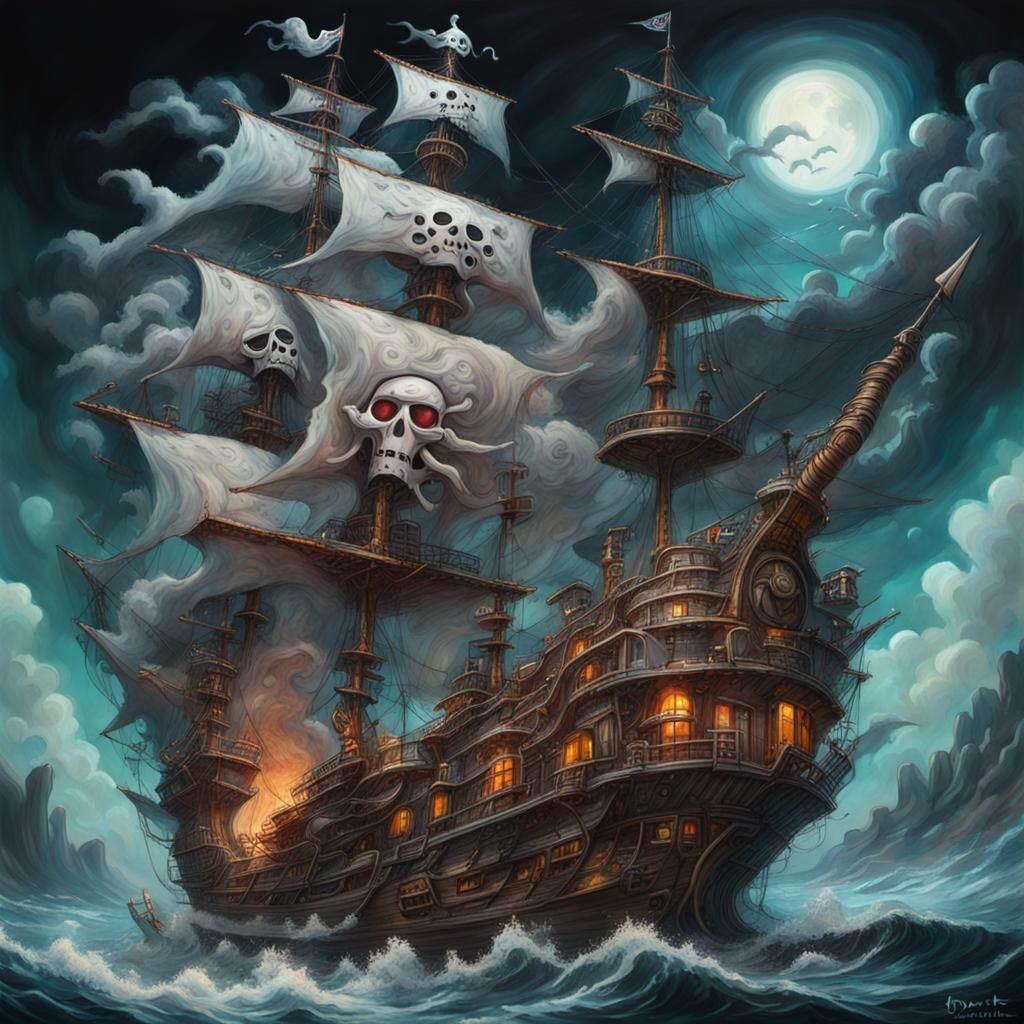 Surreal Ghost Pirate Ship in Tachisme Style