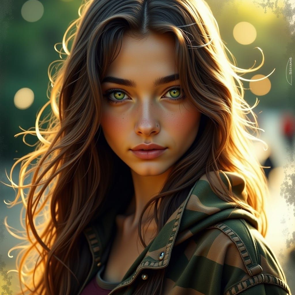 Hyperreal Portrait of Woman with Emerald Eyes