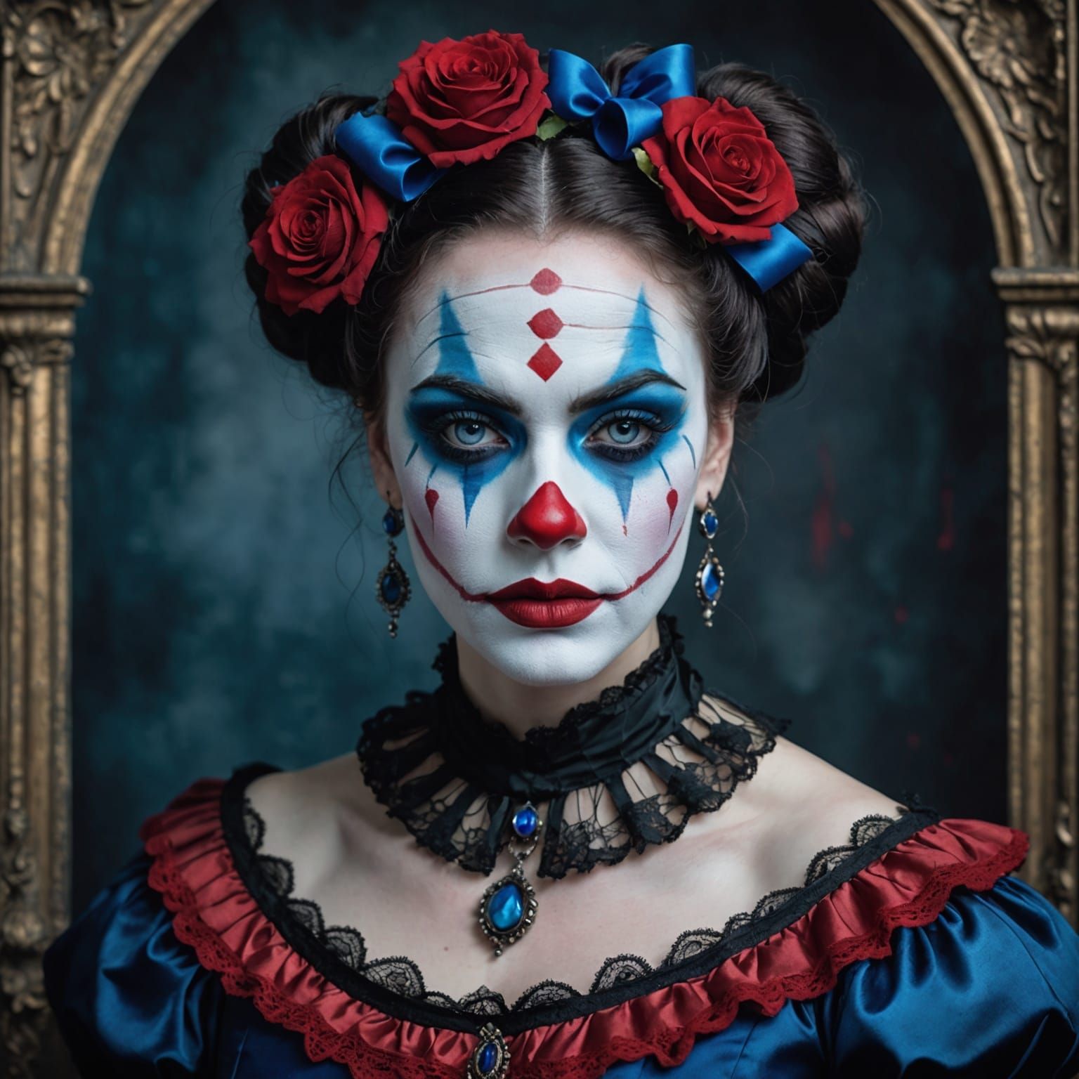 Gothic Clown Portrait in Hyperrealistic Style