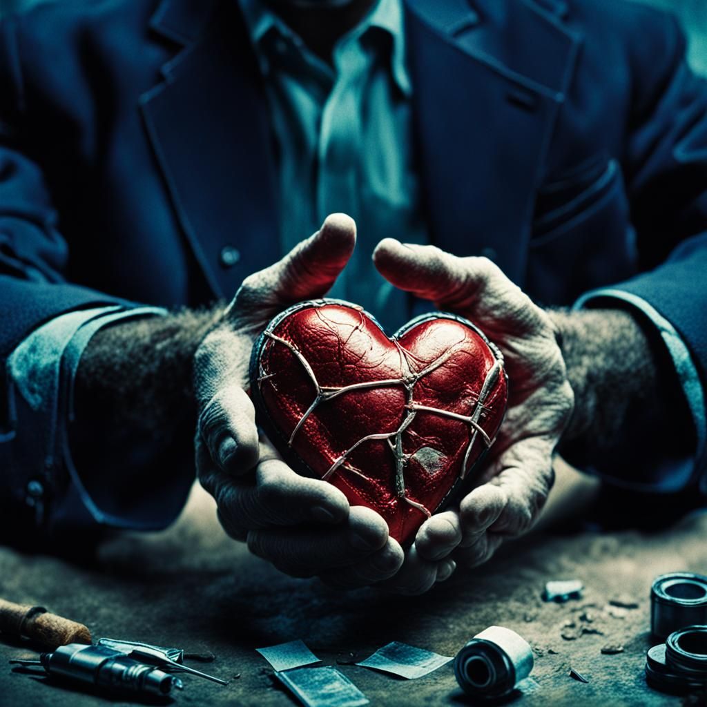Mending heart with superglue, poster art