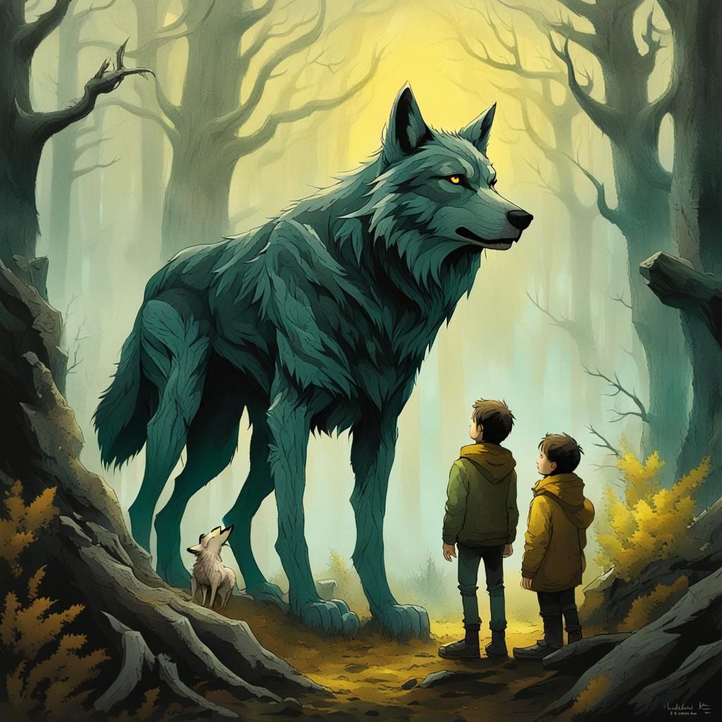 Boys Meet Wolf in Italian Forest, Fantastical Realism