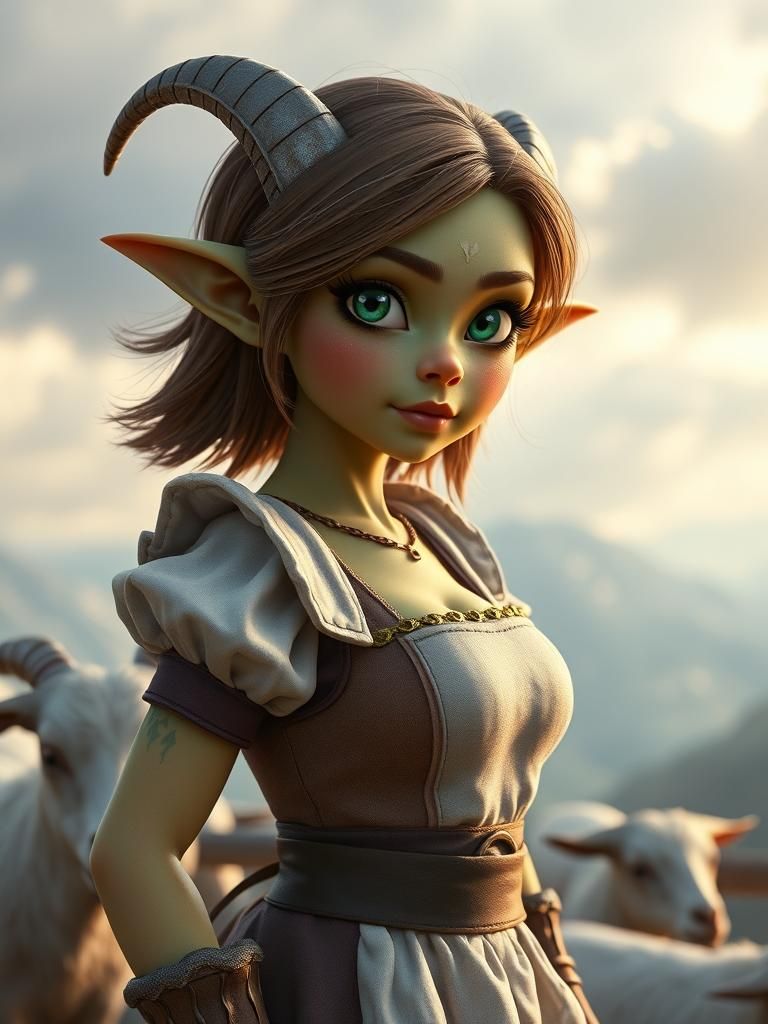Swiss Goblin Goat Herder in Pastel Kawaii Style