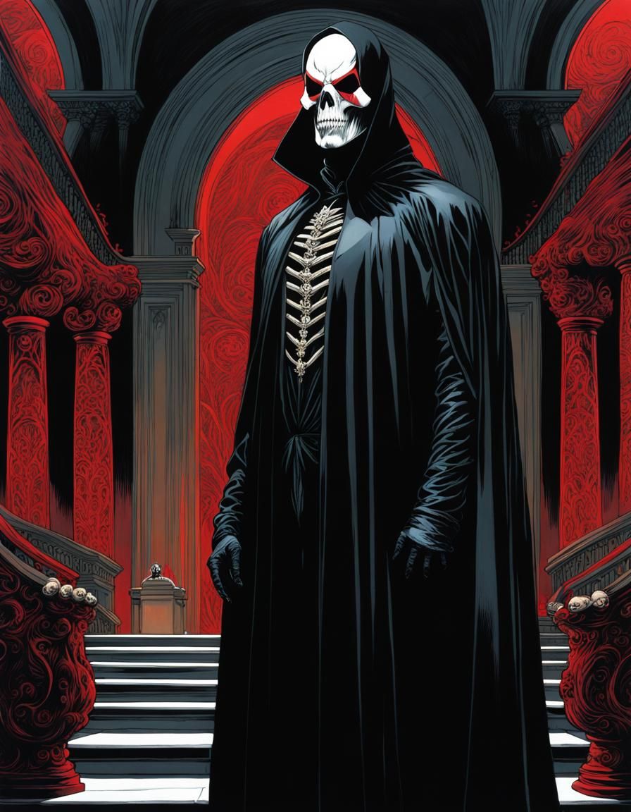 Creepy Cloaked Figure in Palace: Hyperdetailed Art