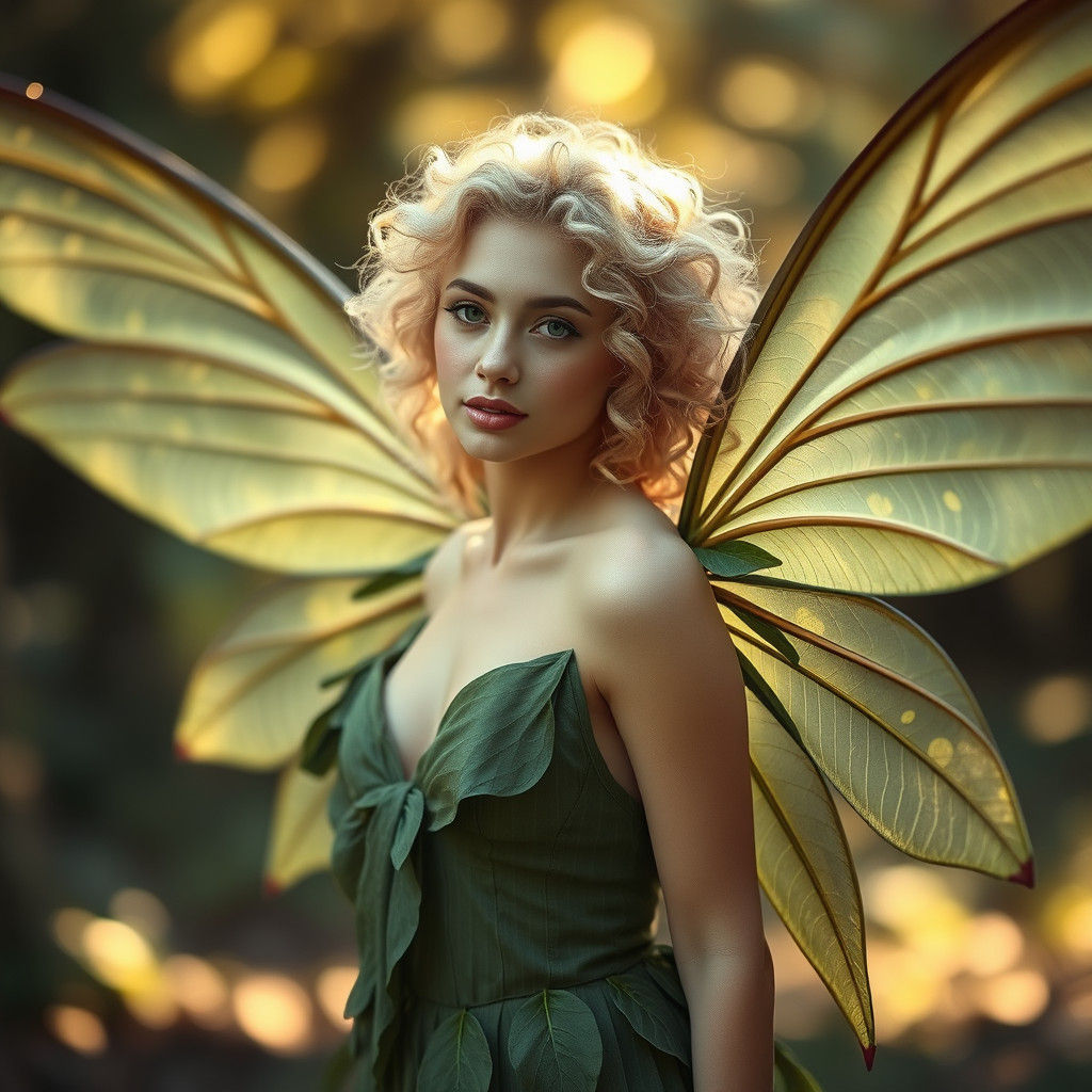 Ethereal Fairy in Majestic Wings and Green Gown