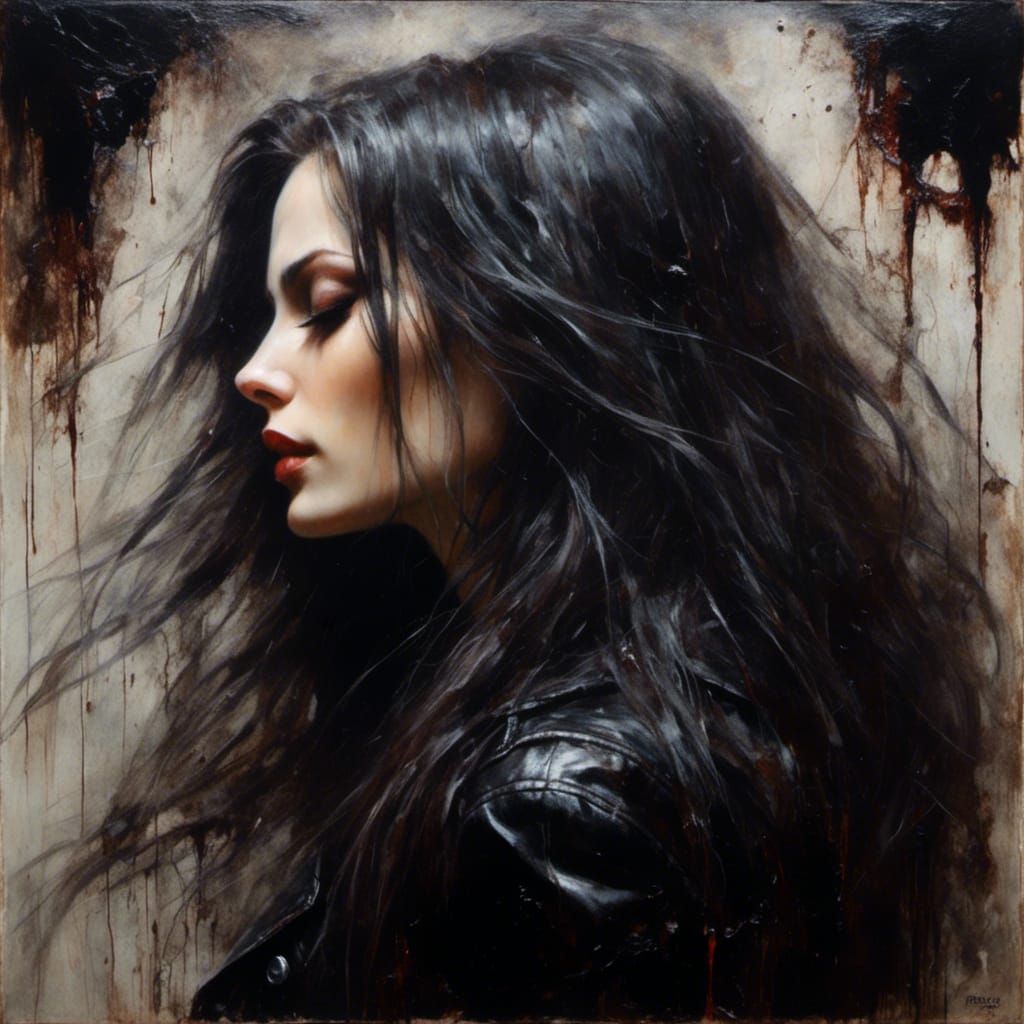 Gothic Woman in Latex Coat Oil Painting