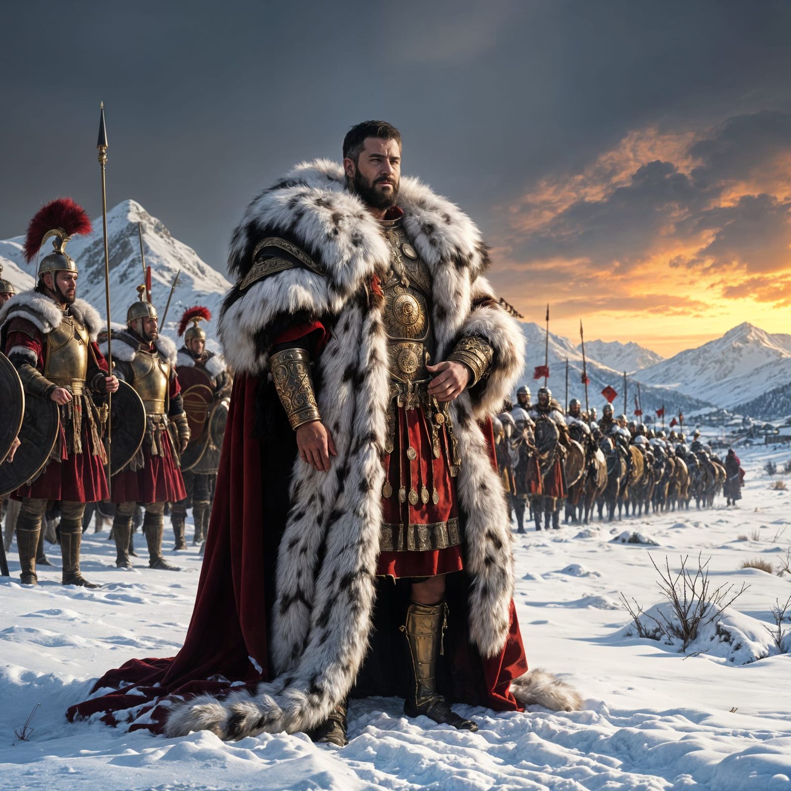 Roman Emperor with Fur Coat in Snowy Landscape
