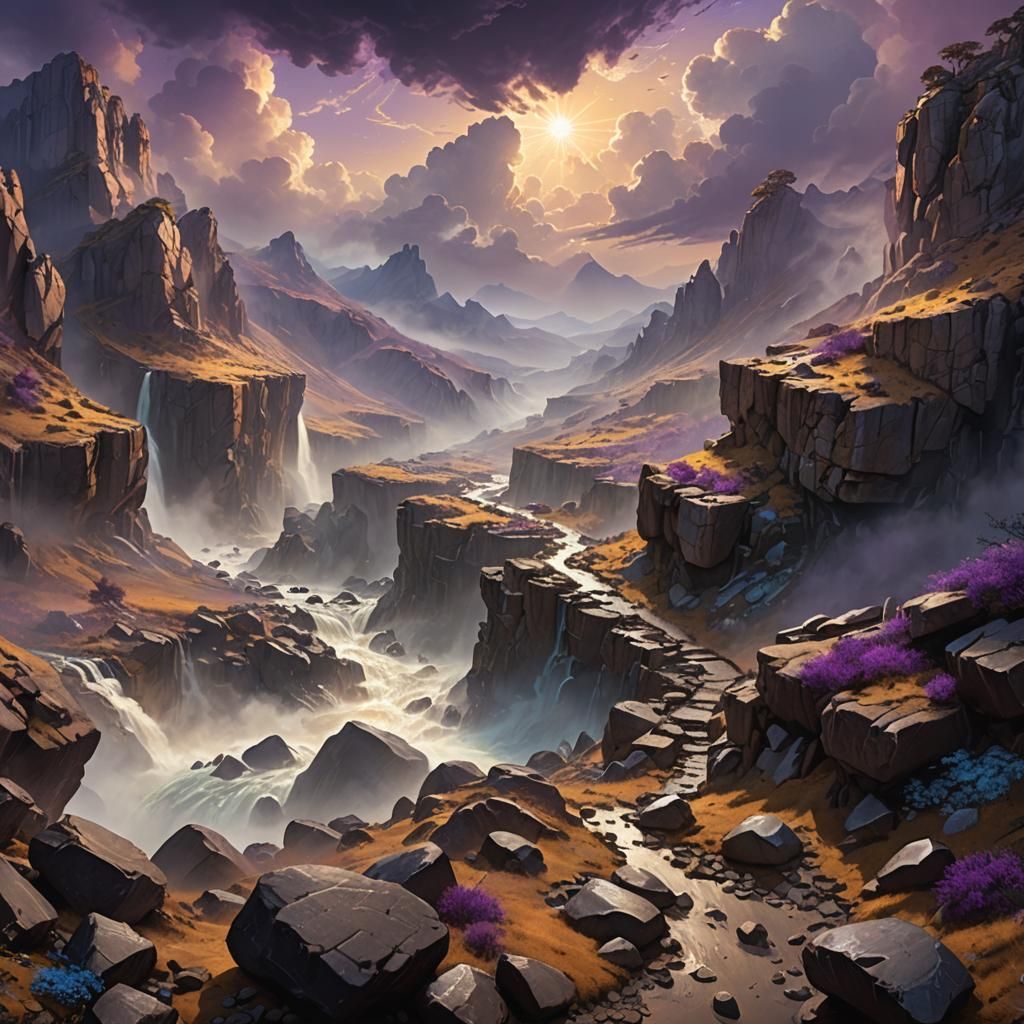 Mystical Ravine Landscape with Golden Light