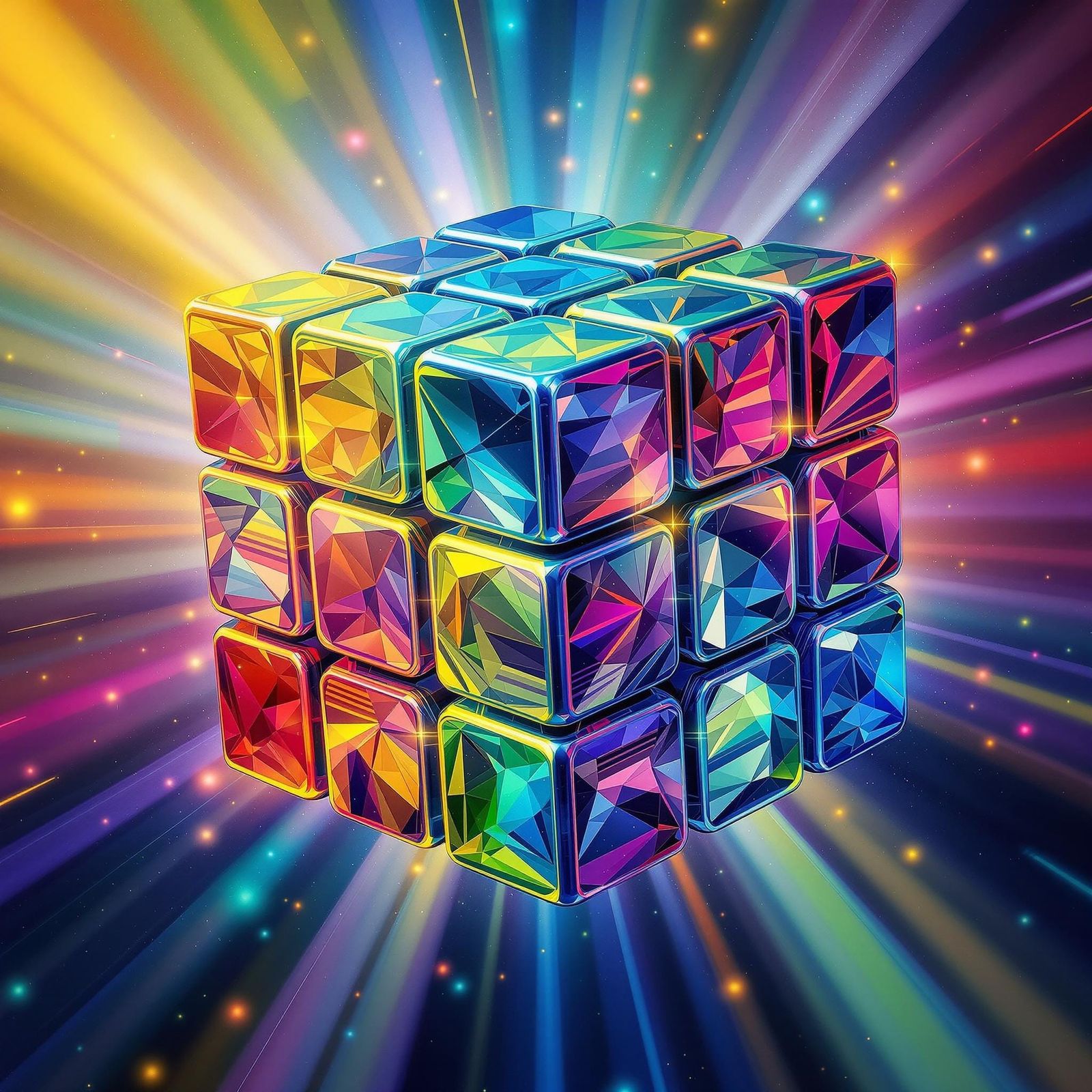 Dazzling 3D Cube in Vibrant Oil Painting