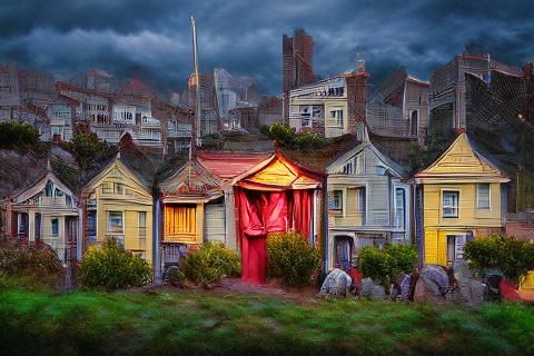 San Francisco Shops in Ominous Red Sky