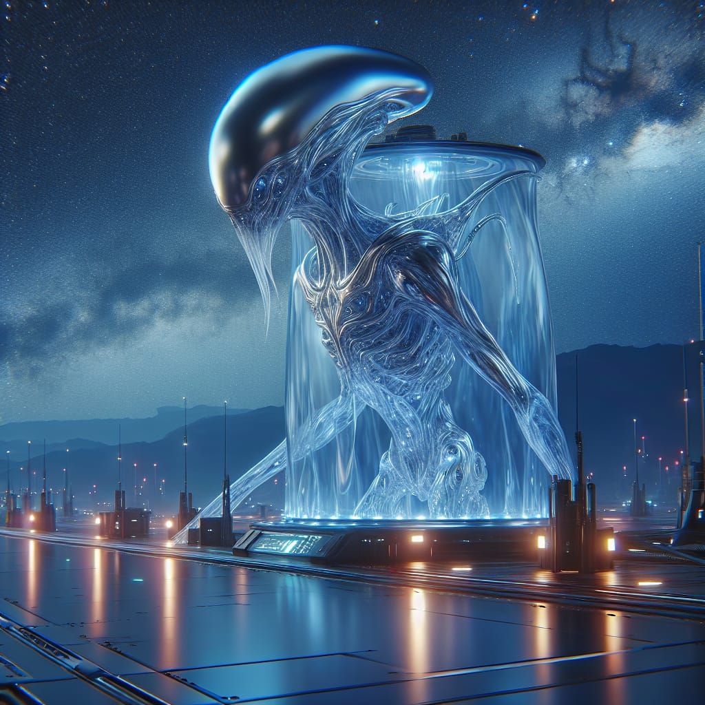 Alien Creature at Cosmic Fueling Station in 3D Style