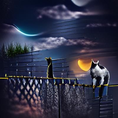 Cat Silhouetted on Fence in Moonlight