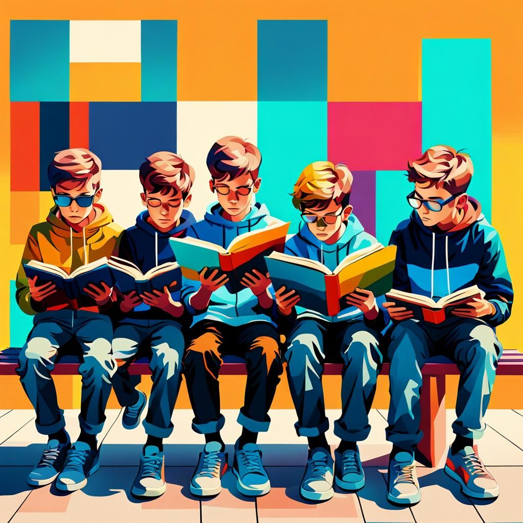 Boys Reading Books in Pop Art Style