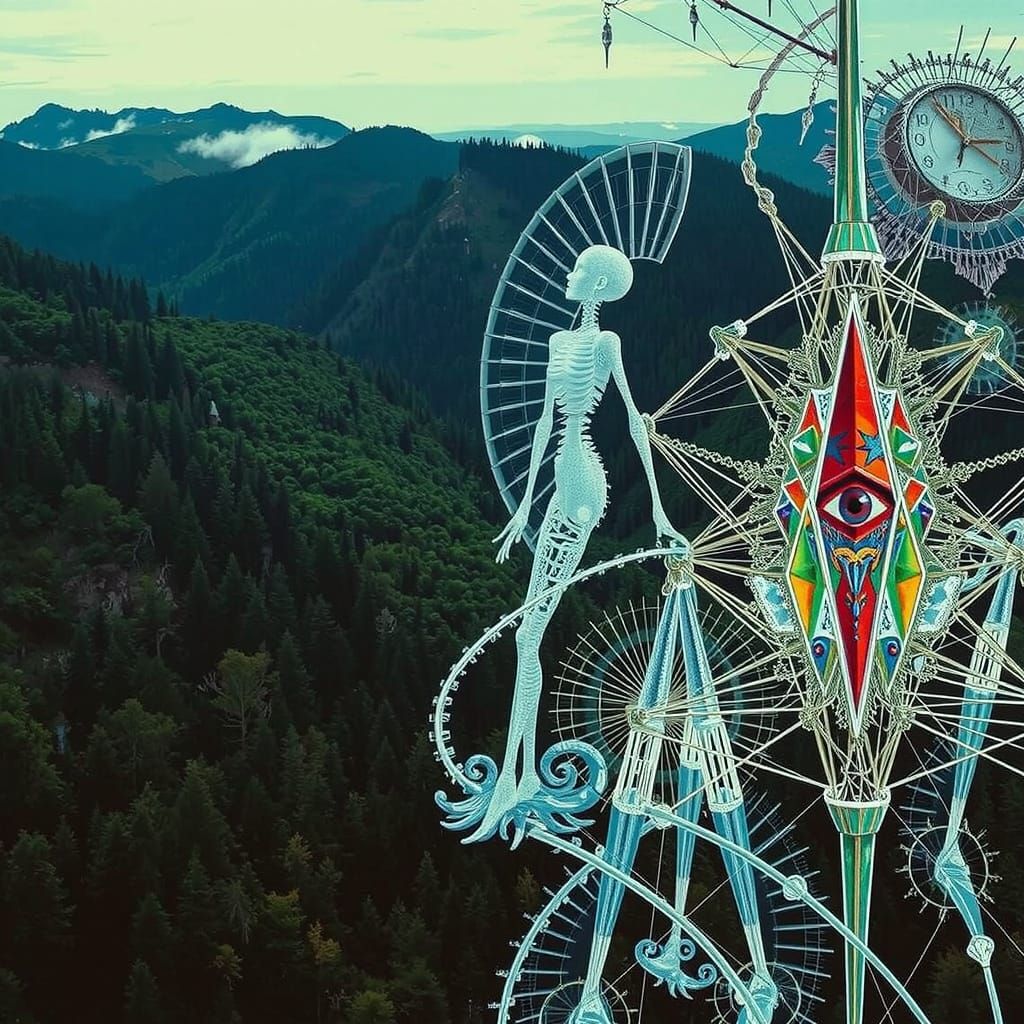 Surrealistic Geometric Abstraction in Vibrant Hyperrealism